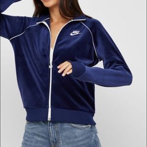 Nike Velour zip up pullover Royal blue with white accent trim and logo